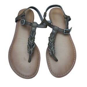 Old‎ Navy Womens Braided T-Strap Flat Sandals Olive Green Ankle Buckle Size 6